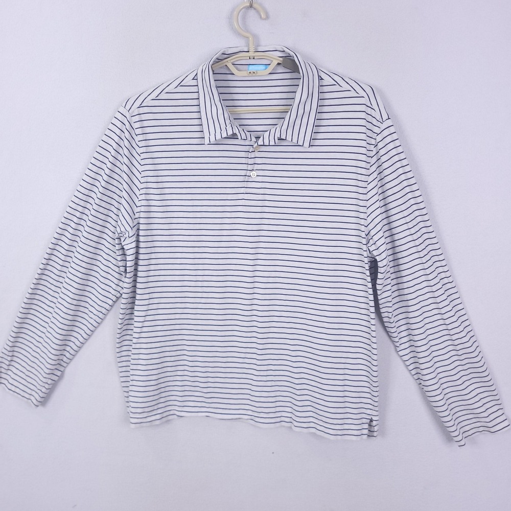 J McLaughlin Polo Shirt Mens XL White Navy Stripe Long Sleeve Pima Cotton Top - Picture 4 of 13